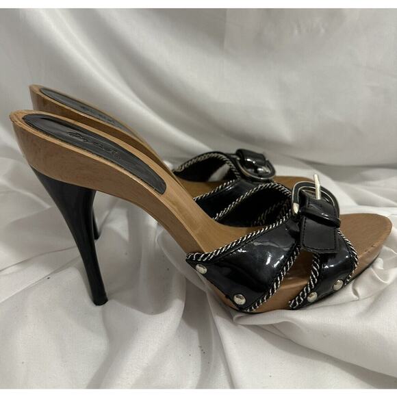 womens 5” Stiletto Heel Patten Black Crock Print Buckle And Studded Size 9 - Picture 4 of 6